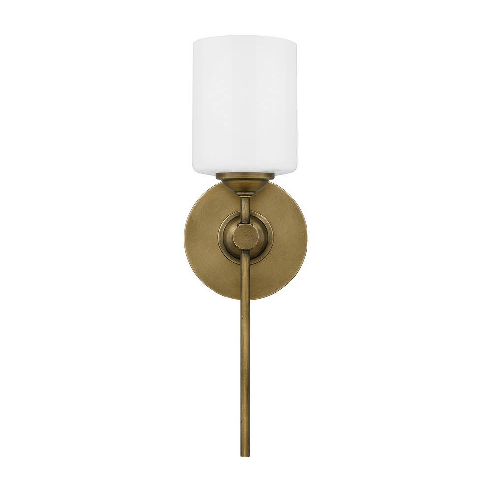 Weathered Brass Wall Sconce with Opal Glass Shade