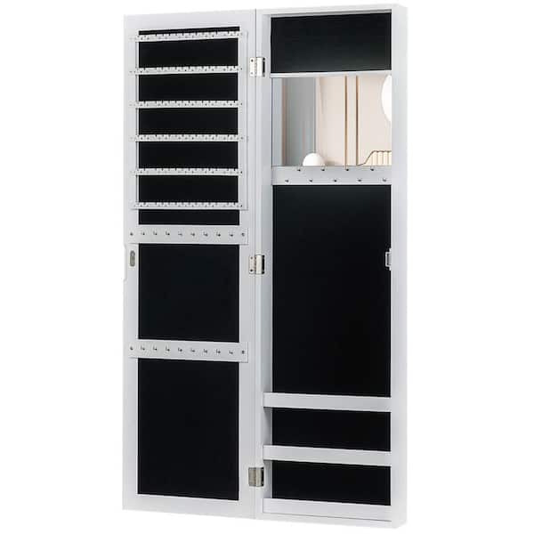 Costway Rectangular White Wood Mirrored Jewelry Cabinet Armoire Storage Organizer