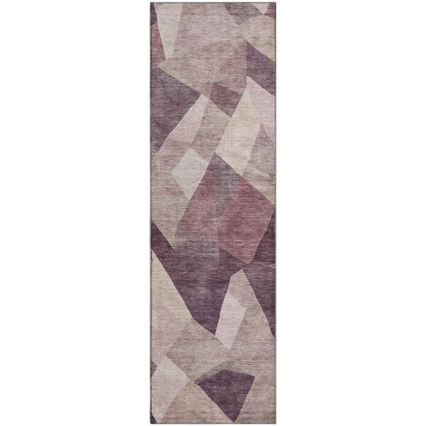 Mayfield Premium Machine Washable Abstract AMF2374 Plum 2 ft. x 7 ft. Runner Rug