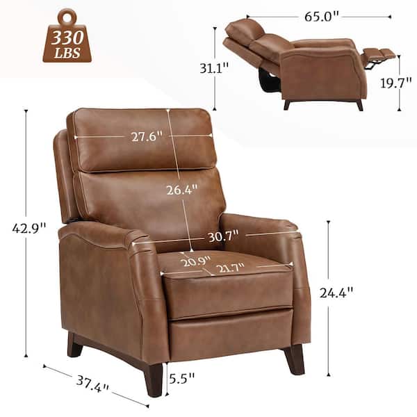 OrangeOne 30.7 in. W Brown Modern Genuine Leather Recliner