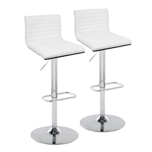 Mason 43 in. Adjustable Height White Faux Leather & Chrome Metal Bar Stool with Rounded Rectangle Footrest (Set of 2)