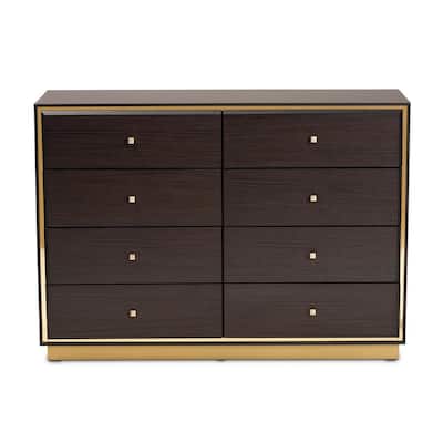 Cormac 8-Drawer Espresso Brown and Gold Dresser 33.5 in. H x 47.2 in. W x 15.7 in. D