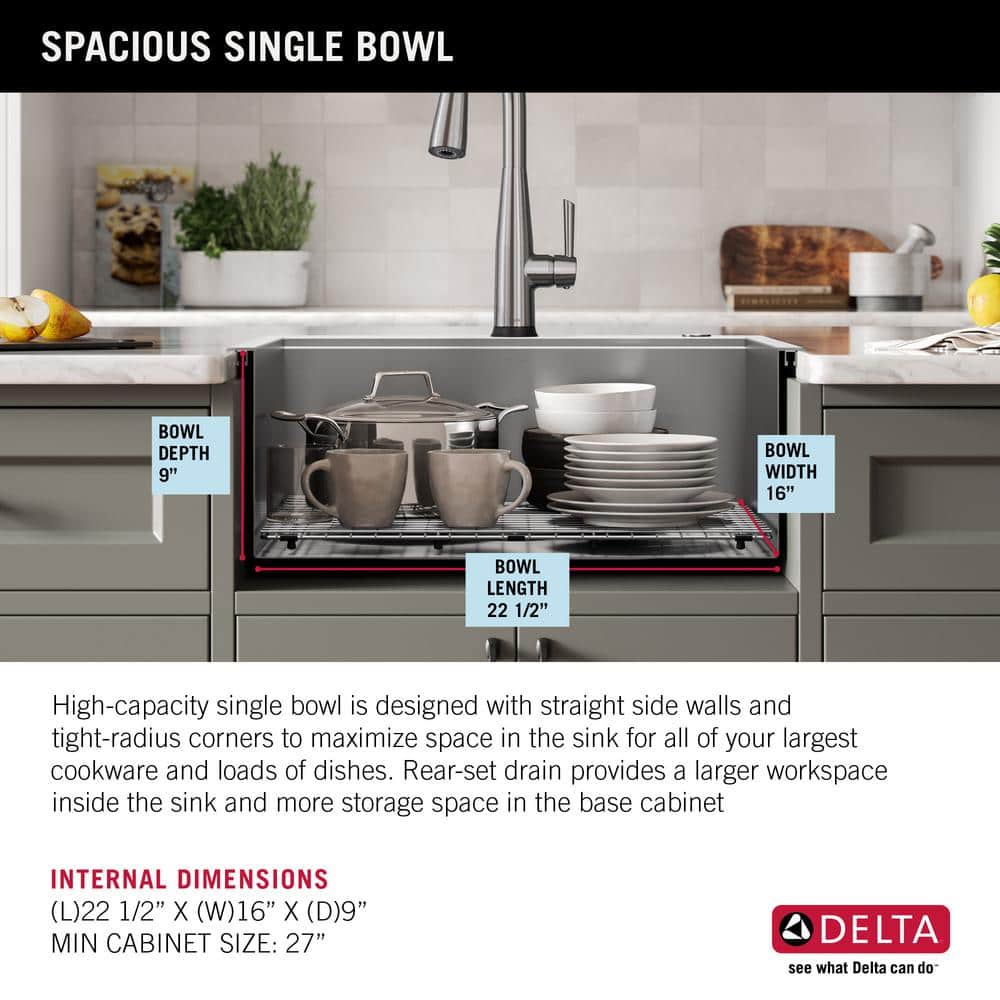 Delta Rivet 25-Inch Stainless Steel Single Bowl Workstation Kitchen Sink