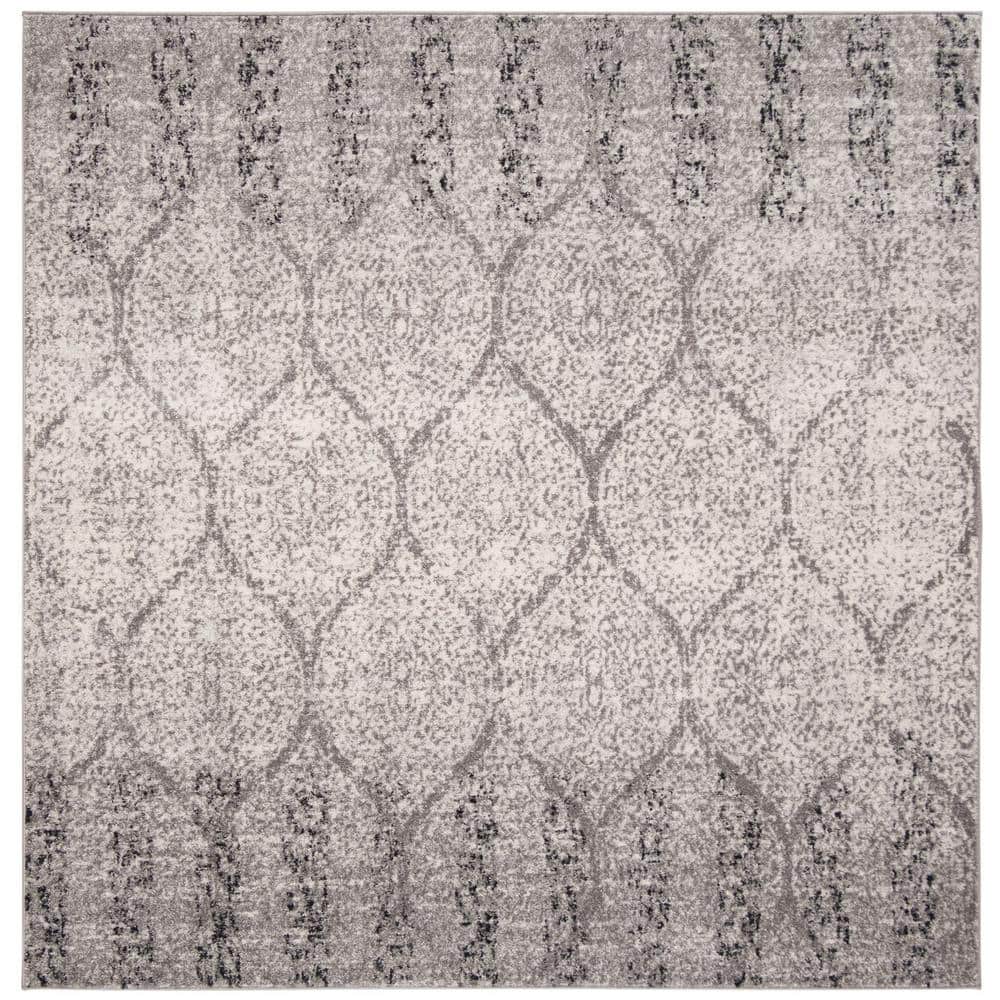 Grey and Ivory Synthetic Square Area Rug