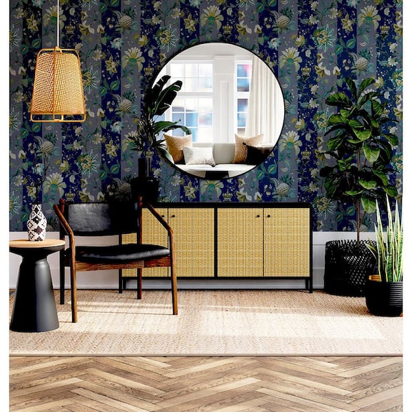 Cornelia Navy Floral Stripe Wallpaper Sample