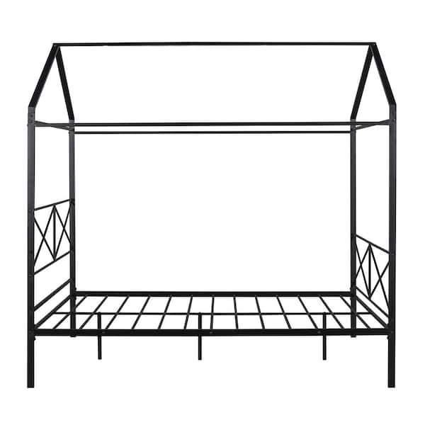 ATHMILE 83.5 in. W Black Queen Size Metal House Shape Platform Bed