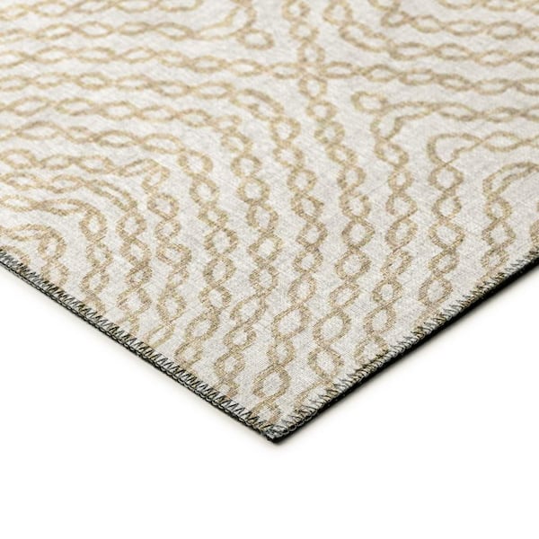 Bravado Beige 2 ft. 3 in. x 7 ft. 6 in. Geometric Indoor/Outdoor Washable Area Rug