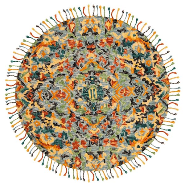 SAFAVIEH Blossom Blue/Multi 6 ft. x 6 ft. Round Floral Diamond Area Rug