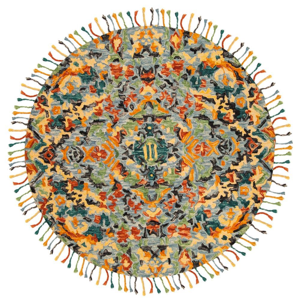 Everitt Hand-Tufted Floral Blue Wool 8' Round Area Rug