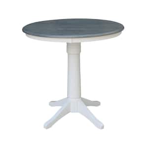 36 in. Round Top White/Heather Gray Solid Wood Counter Height Dining Table