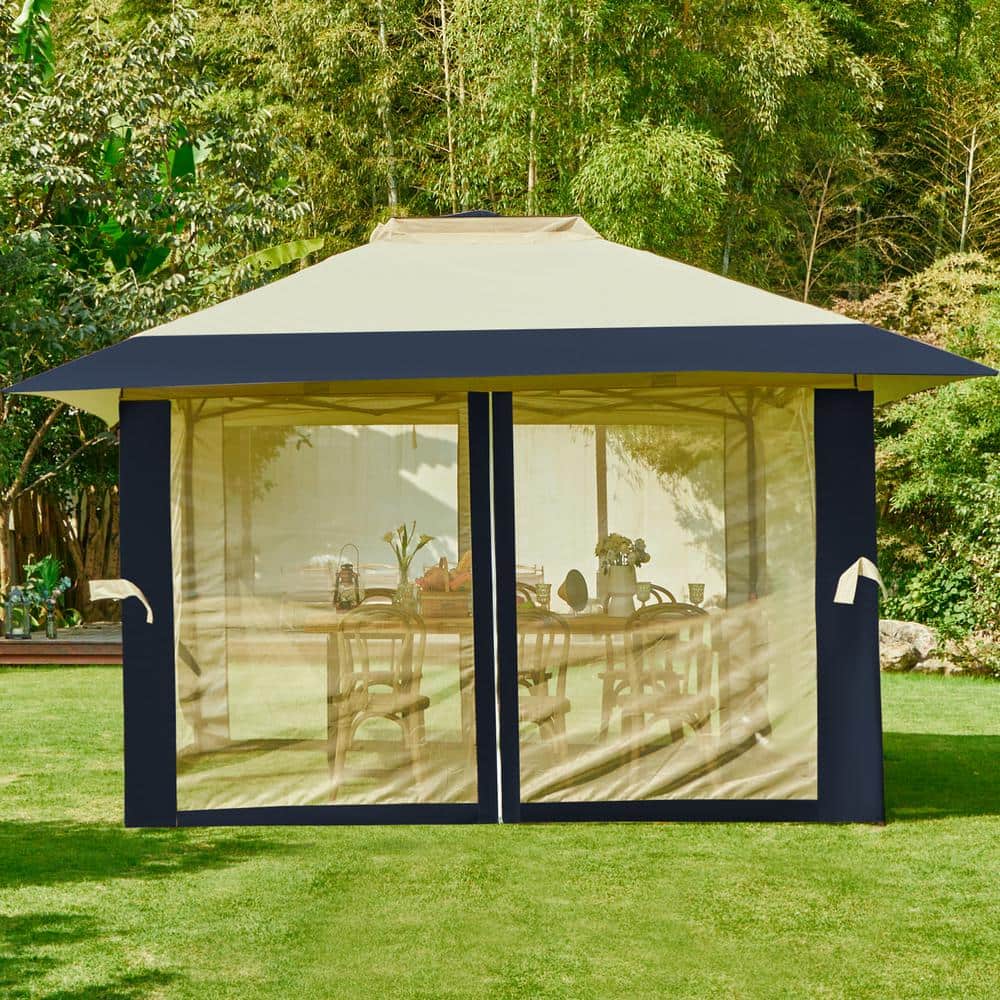 Navy Blue 13x13 ft Steel Patio Gazebo with Netting