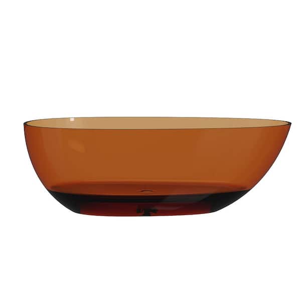 67 in. x 33.4 in. Stone Resin Solid Surface Flatbottom Egg Shape Soaking Bathtub with Center Drain in Transparent Coffee
