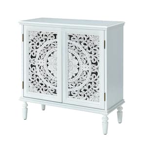 Herculaneum Traditional White 32 in. Tall 2-Door Accent Cabinet with Cut-out Floral Design