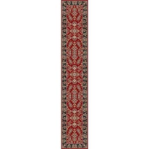 Lyndhurst Red/Black 2 ft. x 16 ft. Border Antique Floral Runner Rug