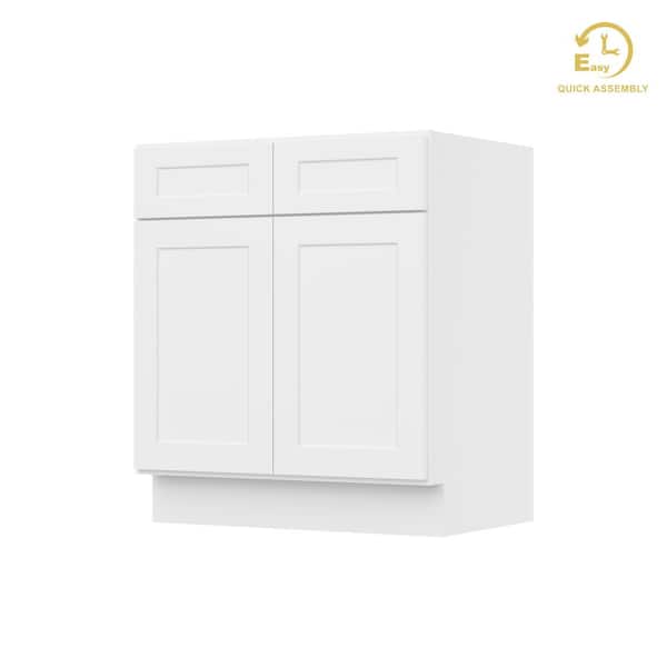 Easy-DIY 30 in. W x 21 in. D x 34.5 in. H Ready to Assemble Bath Vanity Cabinet without Top in Shaker White