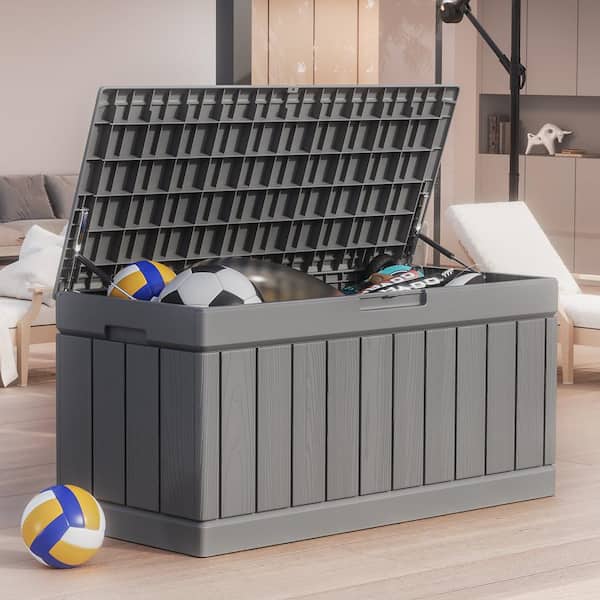  Ram Quality Products Heavy Duty 90 Gallon Plastic Lockable  Outdoor Storage Deck Box with Roller Wheels for Gardening Tools, Gray :  Patio, Lawn & Garden