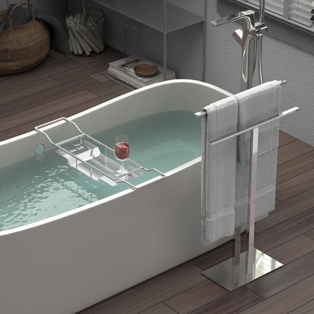 Chrome 32.5" Double Level Floor Standing Towel Holder