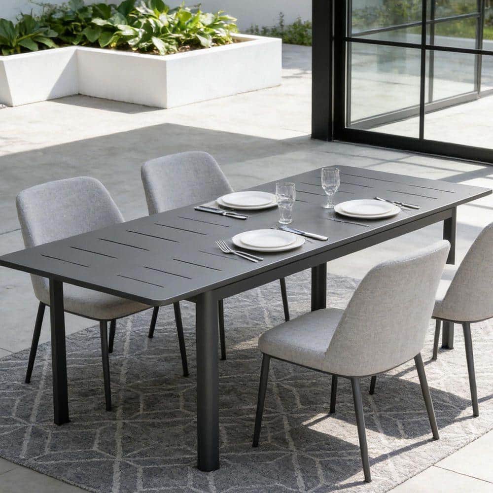 Dark Brown Rectangular Aluminum Outdoor Dining Table with Extension