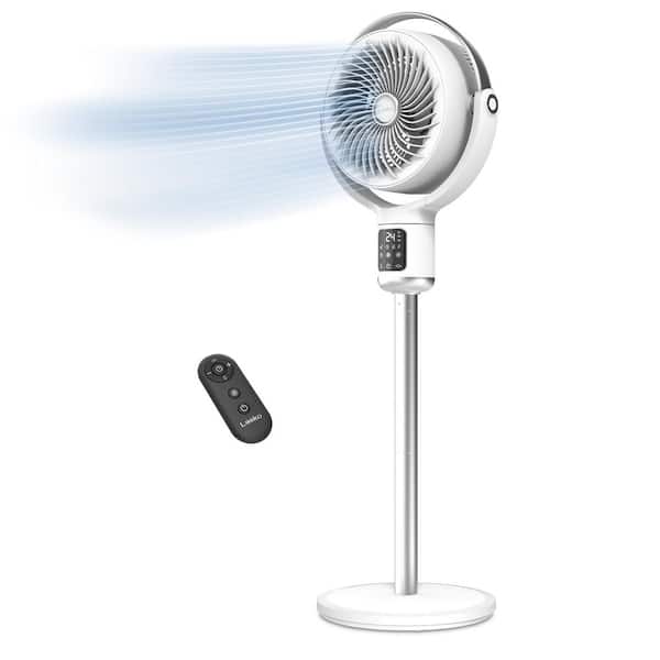 Whirlwind 7 in. 24 Speed Orbital Motion Pedestal Fan in White, WhisperForce DC Technology, 4 Fan Modes, Timer, Remote