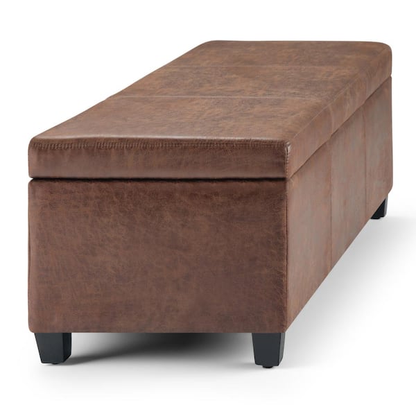 Simpli Home Avalon 48 in. Contemporary Storage Ottoman in Distressed Umber  Brown Faux Air Leather AXCF18-DUB - The Home Depot