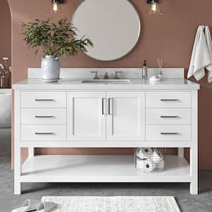 Magnolia 61 in. W x 22 in. D x 36 in. H Bath Vanity in White with Carrara Marble Vanity Top in White with White Basin