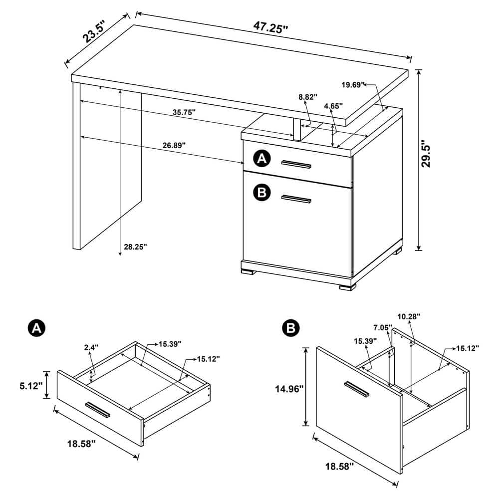 Transitional White Home Office Desk with Reversible Filing Cabinet