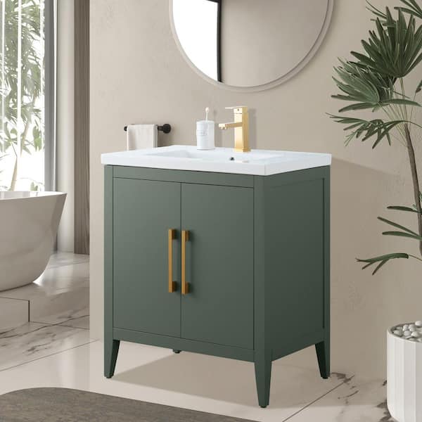 30 in. W x 18.5 in D x 34 in. H Single Sink Bathroom Vanity Cabinet in Vintage Green with Ceramic Top