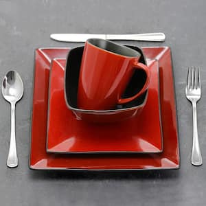 Harland Loft 16-Piece Modern Red Stoneware Dinnerware Set (Service for 4)