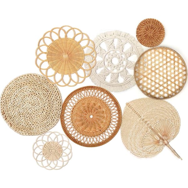 Unbranded Multi-Color Boho Wall Basket Decor Flower Shape Rattan Wall Décor (Set of 8)