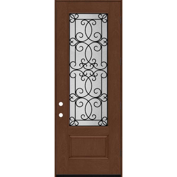 Steves & Sons Regency 36 in. x 96 in. 3/4Lite Georgian Decorative Glass LHOS Chestnut Mahogany Fiberglass Prehung Front Door