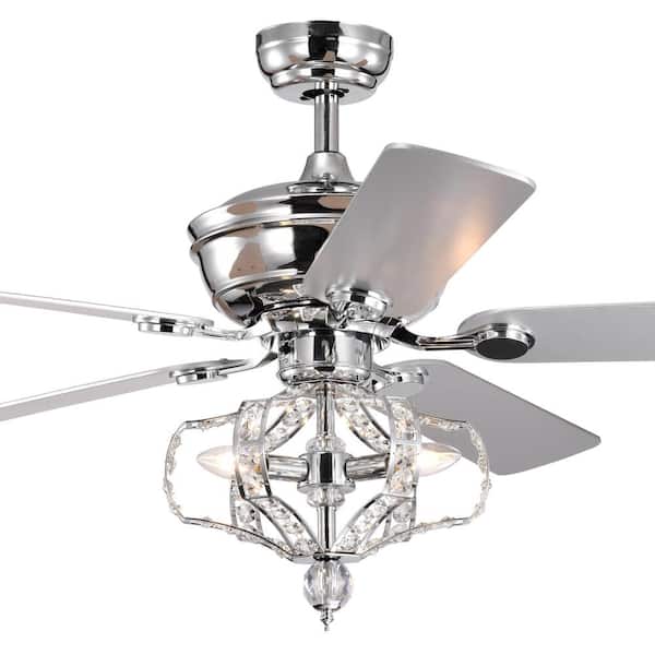 Lasaideal 52 in. Indoor Downrod Mount Crystal Chrome Ceiling Fan with Light Kit and Remote Control