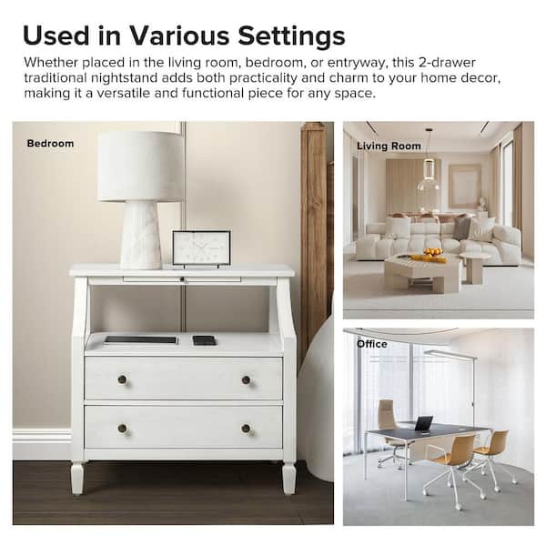 JAYDEN CREATION Jacqueline White 2-Drawer Nightstand with