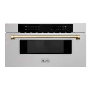 Autograph Edition 30 in. 1000-Watt Built-In Microwave Drawer in Fingerprint Resistant Stainless & Polished Gold Handle