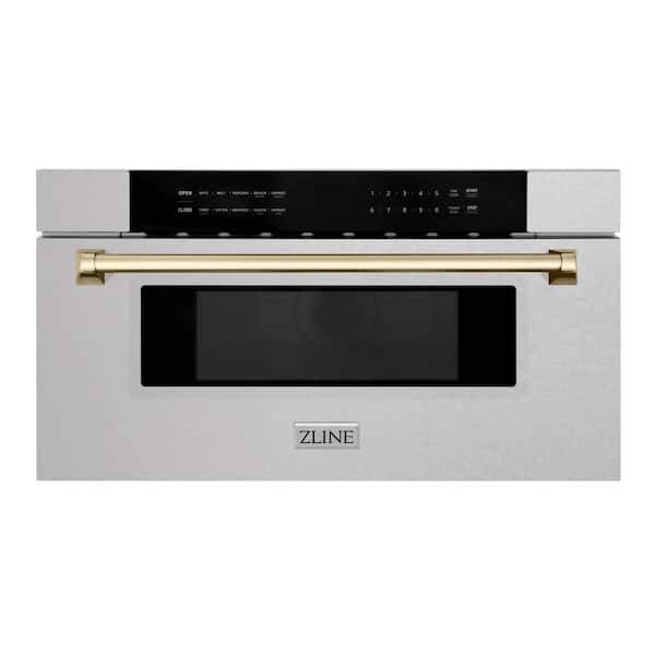 ZLINE Kitchen and Bath Autograph Edition 30 in. 1000-Watt Built-In Microwave Drawer in Fingerprint Resistant Stainless & Polished Gold Handle