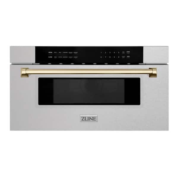 Autograph Edition 30 in. 1.2 cu. ft. Built-In Microwave Drawer in Satin Stainless Steel with Polished Gold Accents