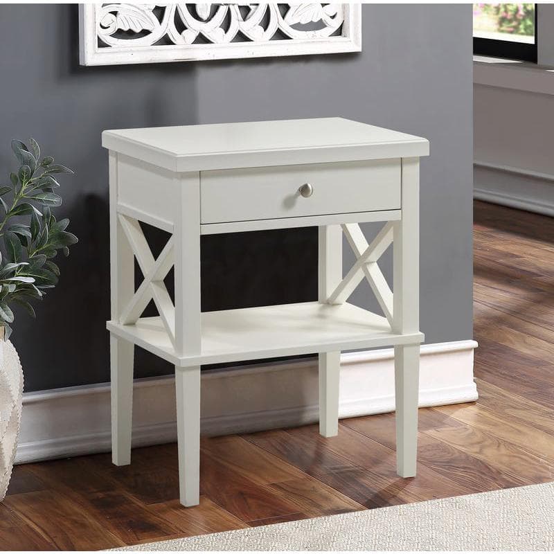 Marta White Wood 1-Drawer Nightstand with Open Shelf