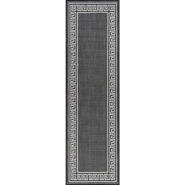 Eco Black 2 ft. x 8 ft. Greek Key Indoor/Outdoor Area Rug