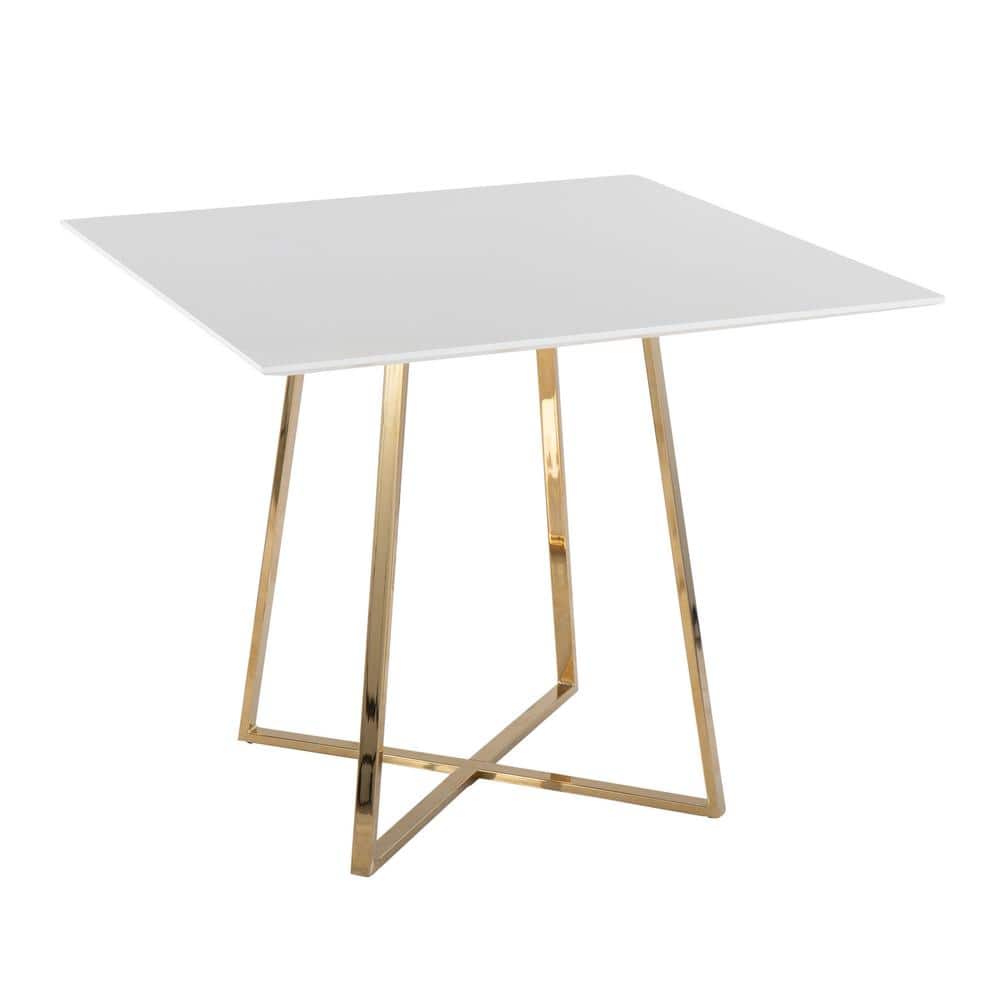 Lumisource Cosmo 36 in. Square Gold Metal and White Wood Dining Table