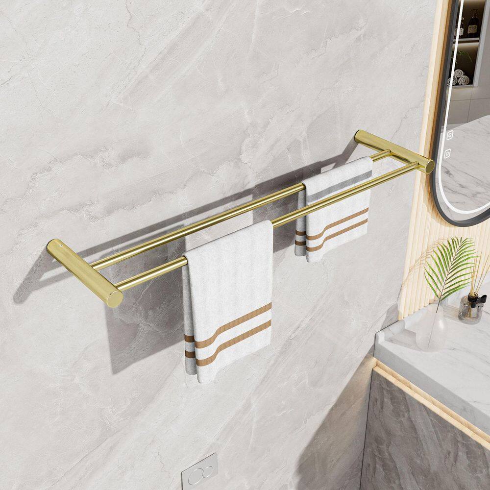 2-Piece Set 23.62-inch Premium Wall Mounted Bathroom Stainless Steel Bathroom Accessories Double Towel Bar in Gold price history on PriceWatchPro