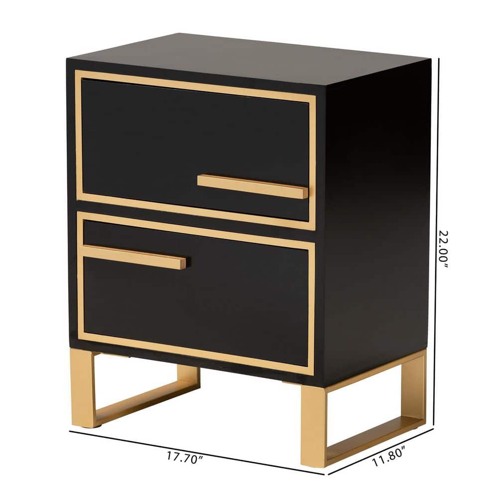 Giolla Black and Gold Wood Metal Accent Table with Storage