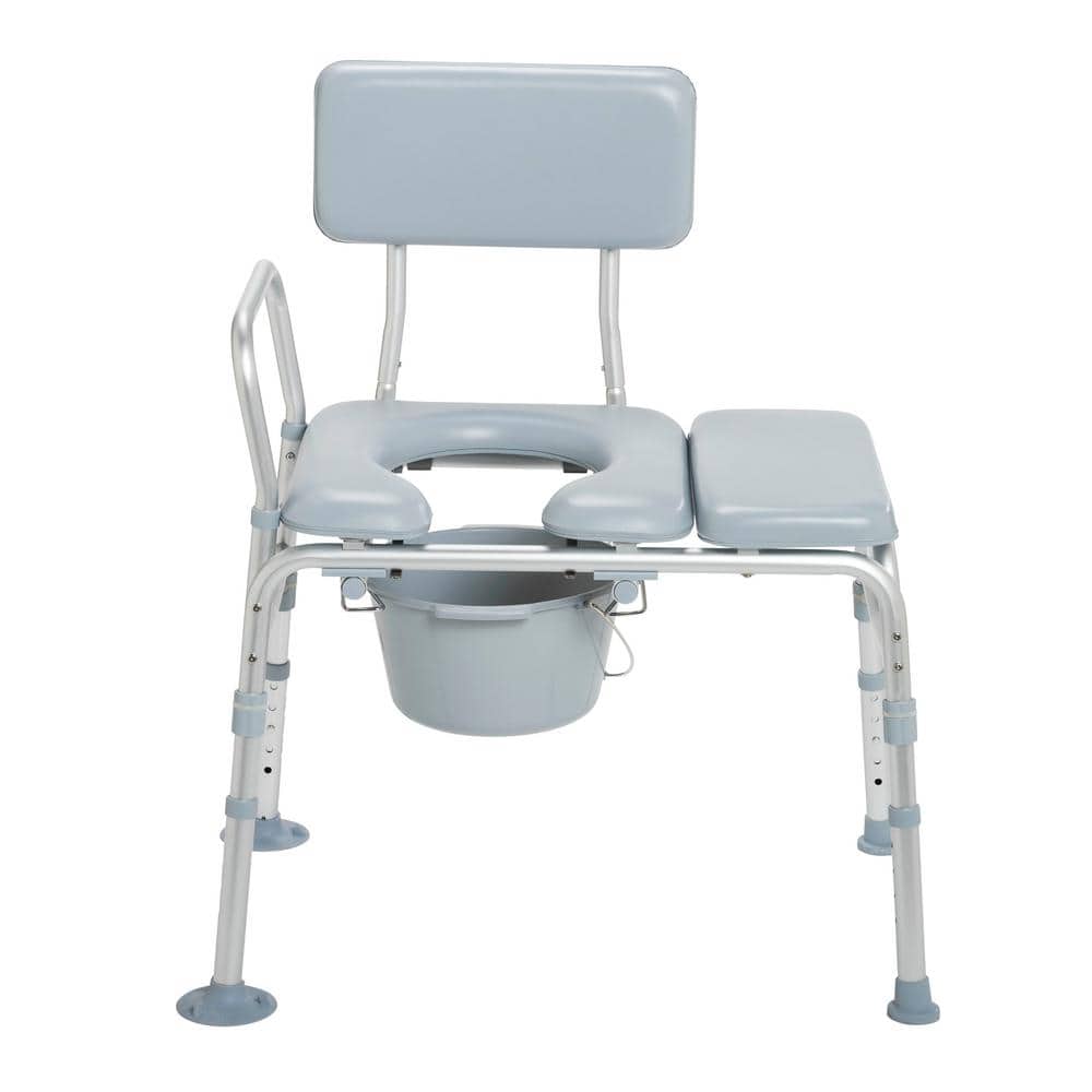 Gray Aluminum Cushioned Transfer Bench with Commode
