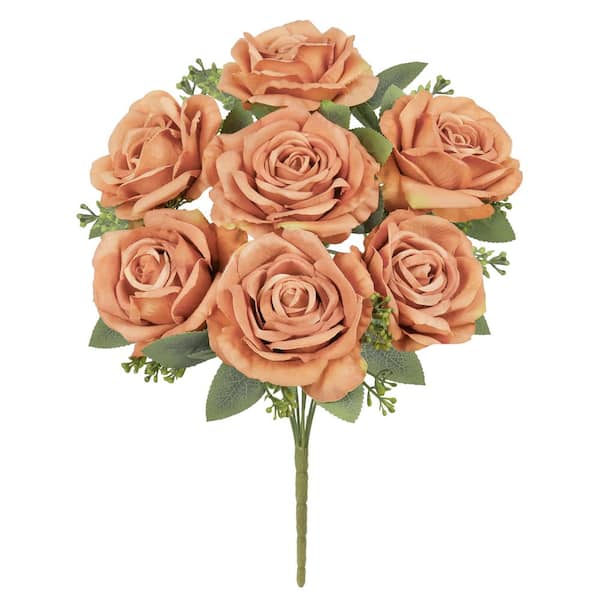 LIVING LUXURY 18 in. Red Artificial Rose Flower Stem Bush