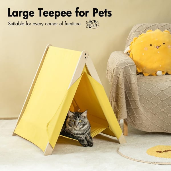 Runesay Small Green Pet Tent Cat Tent for Indoor Cats Wooden Cat House for Pets Cat Bed