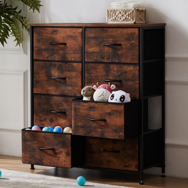 Brown 8 Drawer 31.4 in. W Fabric Storage Tower Dresser Wooden Top without Mirror for Kid Room, Closet, Entryway, Nursery