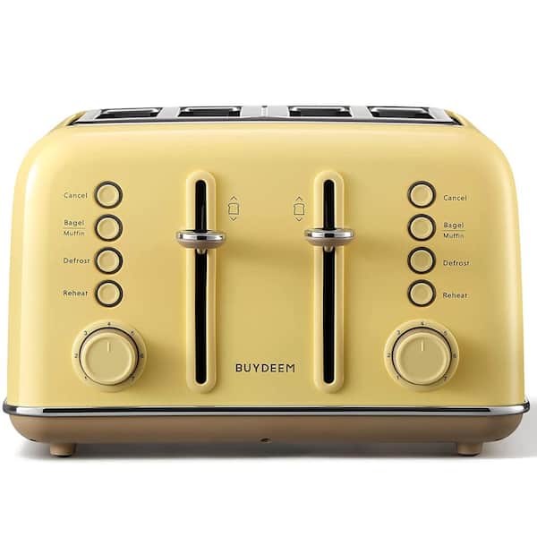 BUYDEEM 4-Slice Mellow Yellow Extra-Wide Slot Toaster with Removal Crumb Tray and 7-Shade Settings