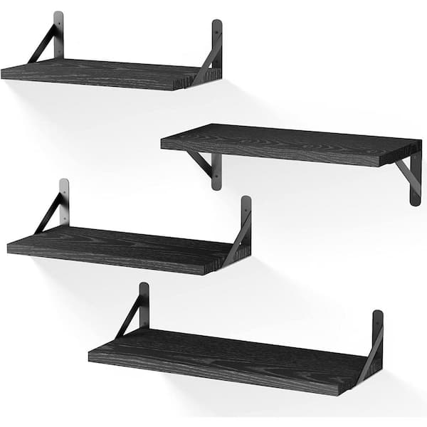 Unbranded 16 in. W x 4 in. D Black Rustic Decorative Wall Shelf (Set of 4)