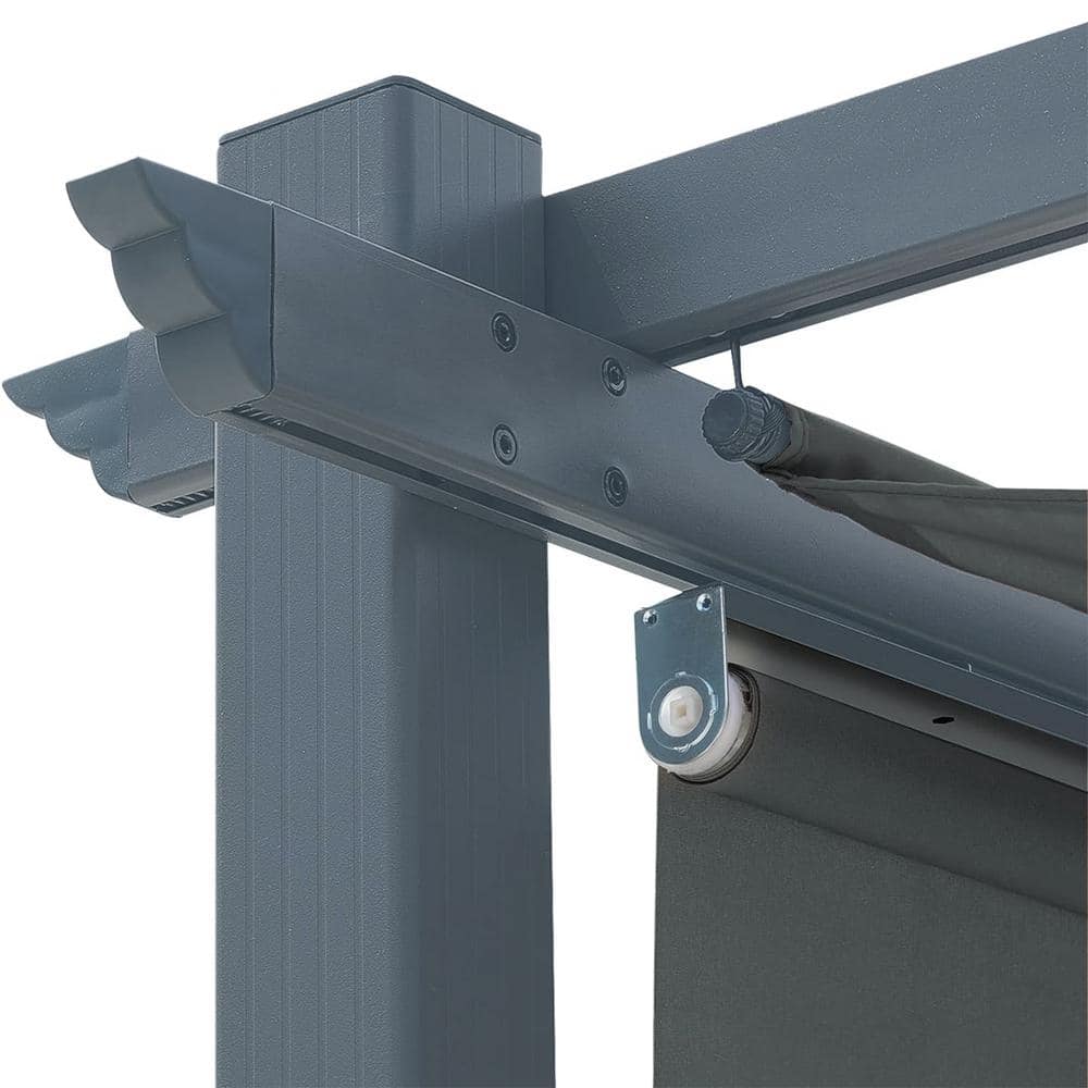 12 ft x 10 ft Gray Aluminum Patio Pergola with Retractable Canopy