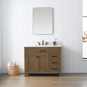 Jasper 42 in. W x 22 in. D Bath Vanity in Textured Natural with Engineered Stone Top in Carrara White with White Sink