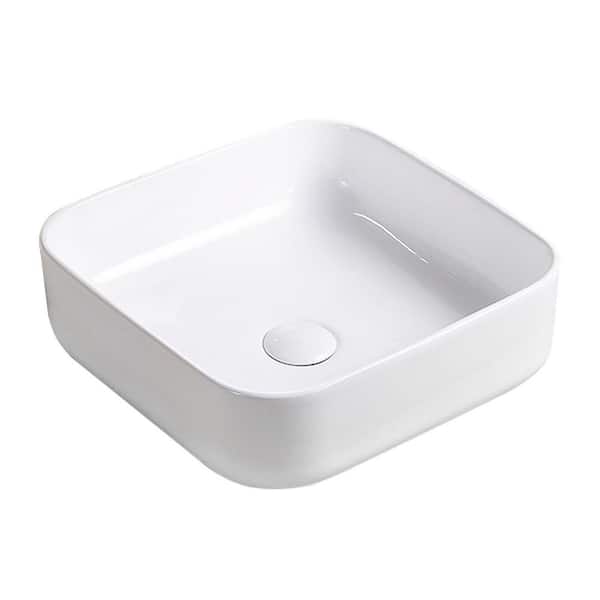 JimsMaison White Ceramic Square Vessel Sink