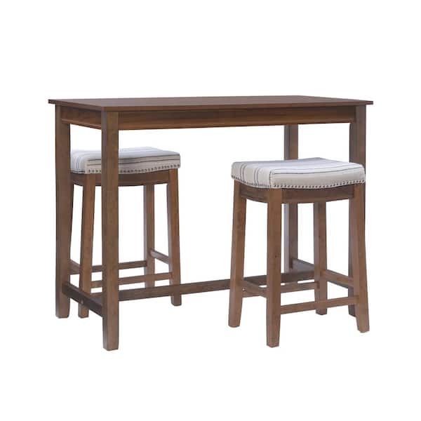 Linon Home Decor Concord 3-Piece Rectangle Counter Height Brown and Stripe Wood Top Dining Room Set Seats 2